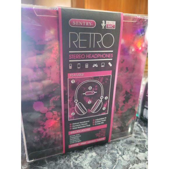 Sentry Retro Stereo Headphones With Inline Mic Noise Reduction Pink Deluxe Rubbe - Picture 3 of 5